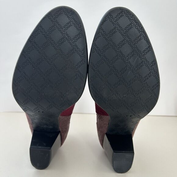 Vionic Anne Boots Burgundy Red Suede Python Block Heel Boots Womens 9.5 Booties - Picture 10 of 10